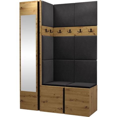 Conjunto para recibidor Hartford 277, Polo 897, 186x124x46cm, Espejo, Tapiz, Aglomerado laminado, Colocada, Montada en la pared (1/5)