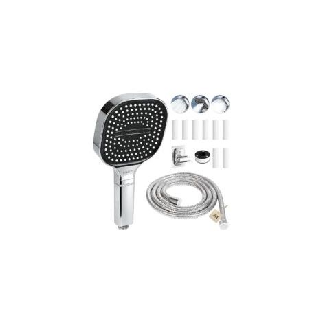 Pommeau de douche anti calcaire avec Tuyau 2m Pommeau de douche haute pression avec 3 modes douchette douche salle de bain pommeau douche Carré grand, 8 filtre, Support de Douche(argent)