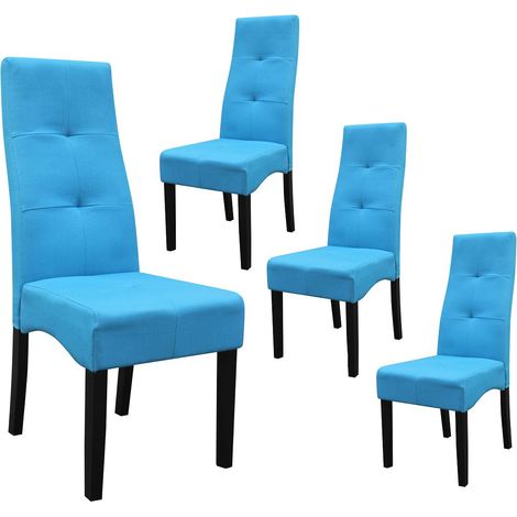 Lot de 4 Chaises tissu bleu turquoise capitonnées - OKSANA (1/3)