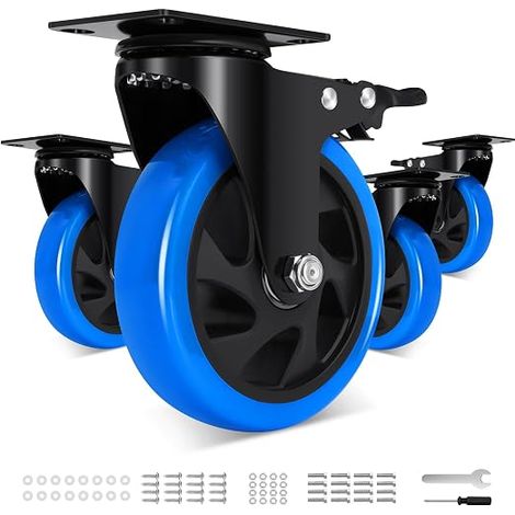Roulettes de meubles 125mm, Roulettes à charge lourde à 360 degrés avec frein à double verrouillage, Capacité de charge 1000kg, Roue de transport en polyuréthane pour l'industrie, l'extérieur (1/5)