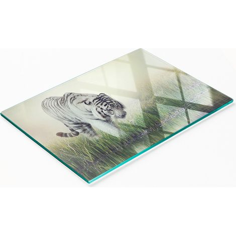Piatto decorativo multifunzionale in vetro per cucina, colore bianco tigre, 80x52 cm. (1/5)
