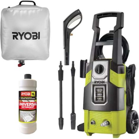 Pack RYOBI Idropulitrice 120 Bar - 1800W - RPW120B - sacchetto d'acqua 20L - detergente universale (1/5)