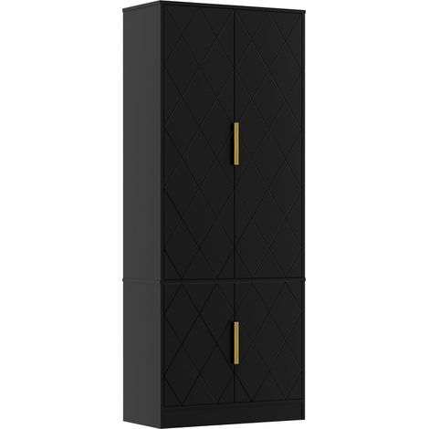 UEV Credenza Cucina Alta 150CM Design Diamante, Armadietto Highboard con 4 Ante, Grande Spazio di Archiviazione, Armadio Buffet Cucina Sicuro con Design Antiribaltamente, 60 x 30 x 150 cm, Nero