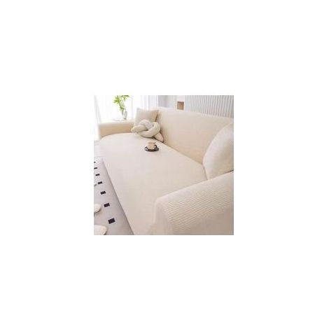 Housse de canapé extensible jacquard beige – protection intégrale anti-rayures – ajustement parfait pour canapé 3 places ou d’angle (1/4)