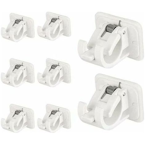 8 Pièces Fixations Sans Perçage Tige, Support Tringle à Rideau Auto Adhésif, Supports Crochet Draperie, Support Fixation Tringle à Rideaux avec Boucle Ressort pour Maison, Salle Bain, Hôtel, Plastique (1/5)