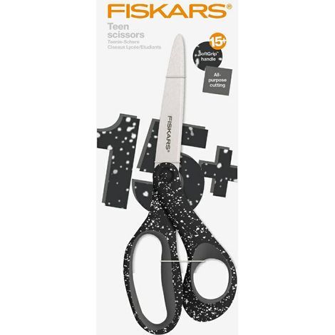 FISKARS NOŻYCZKI DLA NASTOLATKÓW 20cm CZARNE W BIAŁE KROPKI