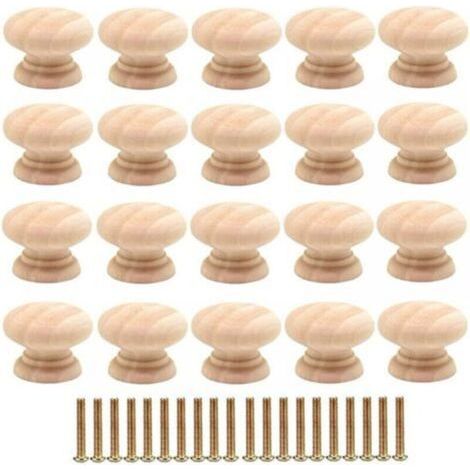 20pcs Round Drawer Knob 35mm Wooden Furniture Handle, Simple Style Drawer Cabinet Bedside Table, Small Single Hole Handle for Cabinet Door with Screws (1/4)