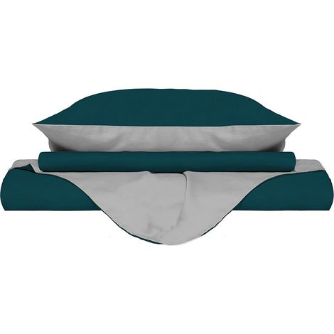 Copripiumino con Sacco e Federe Doubleface Verde Petrolio/Grigio Chiaro Matrimoniale (1/5)