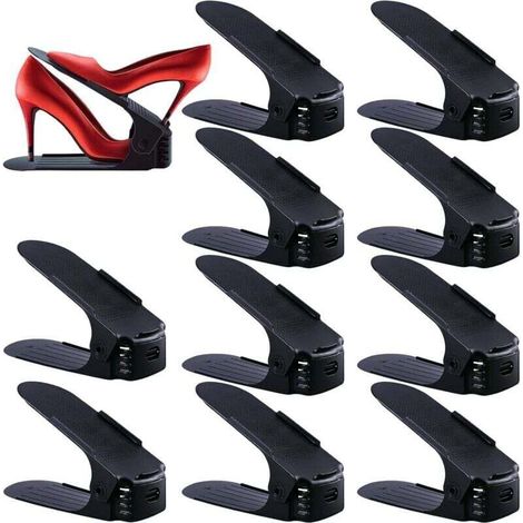 Lot de 10 Support/Empiler à Chaussures Réglables,Organiseur,Rack Economie d'Espace (Noir) (1/4)