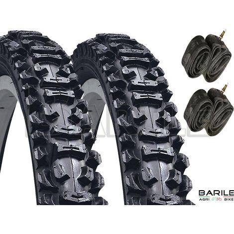 2 COPERTONI 20 X 1.95 (50-406) + CAMERE PNEUMATICI IN GOMMA TASSELLATI NERI MTB BAMBINO MOUNTAIN BIKE