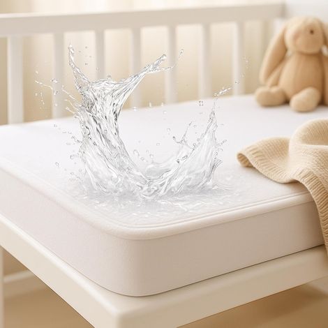 Dudu N Girlie Protège-matelas imperméable pour berceau - Non bruyant - 120 x 60 cm - En tissu éponge respirant - Blanc (1/5)