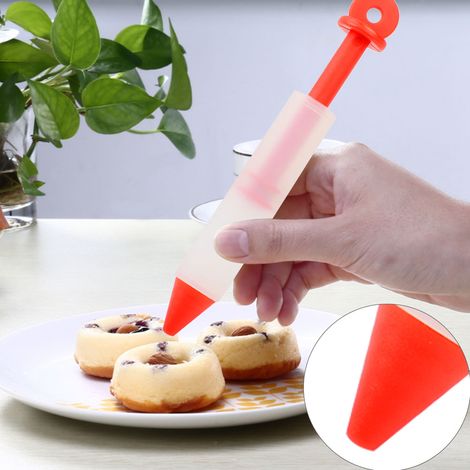 Silikon-Lebensmittelschreibstift mit 4 Düsen, Schokoladendekorationswerkzeug, Kuchenform (Rot) (1/5)