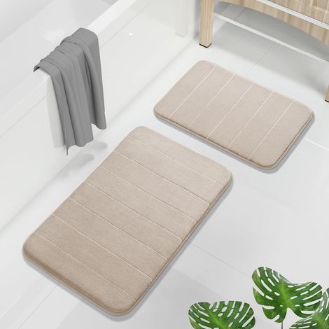 Ensemble 2 Tapis de Bain Antidérapants en Mousse Mémoire de Forme, 40x60 + 50x80 cm, Absorbants et Lavables(Camel) (1/5)