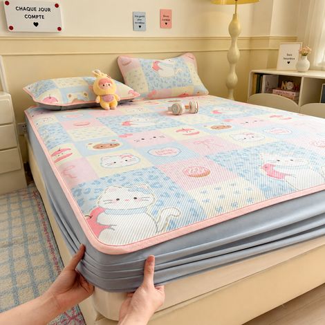 Parure de lit rafraîchissante drap-housse 150x200 cm et 2 taies d'oreiller Cookie Di en soie glacée 150cm 200cm réf 6371 300 g – Livraison gratuite