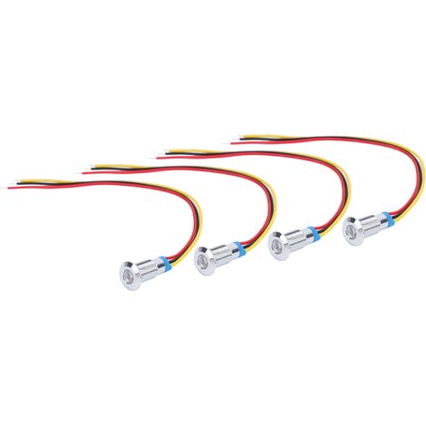 Lot de 4 voyants LED étanches 8mm, 12-24V, métal bicolore rouge et jaune, indicateur lumineux pour tableau de bord. (1/5)
