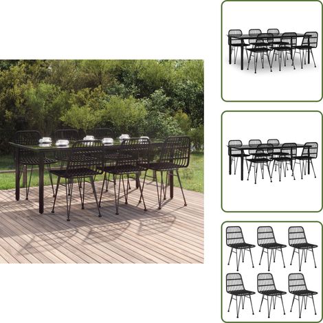 The Living Store Ensemble à manger de jardin 7 pcs Noir Résine tressée - Salle à manger de jardin (1/5)