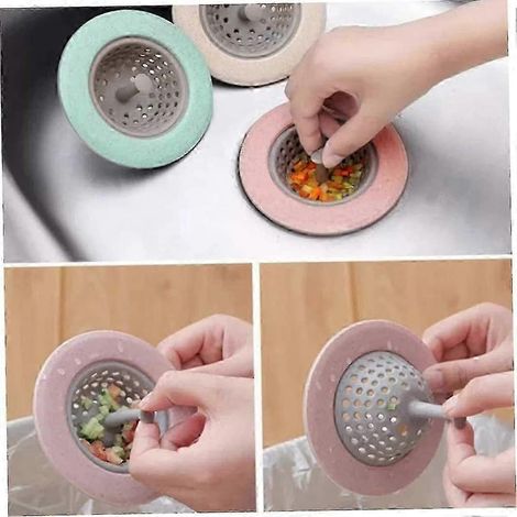 Crépine d'évier flexible anti-accumulation, bouchon d'évier en silicone, filtre anti-obstruction, couvercle de bonde de cuisine (bleu + vert + rose + riz) (1/4)