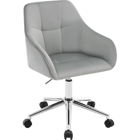 WOLTU Silla de Oficina/Sillón Escritorio Giratorio de Terciopelo con Reposabrazos y Ruedas de Altura Regulable, Gris Claro