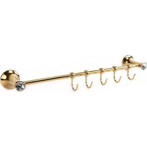 Trade Shop - Porta Asciugamani 5 Ganci Supporto Arredo Bagno Casa Cucina Dorato Oro Dgo-099 - (1/2)