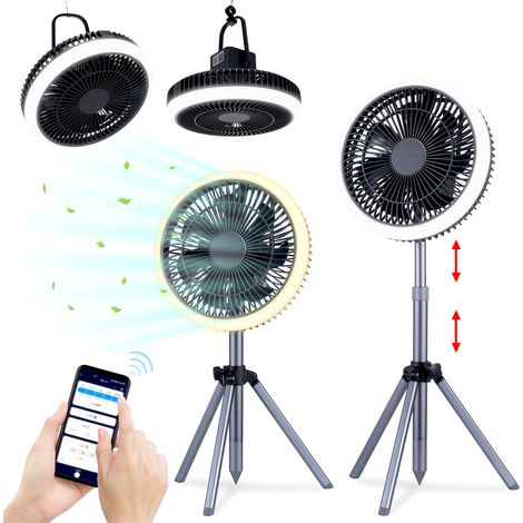 Ventilatore da Campeggio Ricaricabile 15000mAh con Luce LED e Treppiede, Silenzioso 15dB in ABS e Alluminio, Design Moderno per Esterno e Ufficio (1/5)