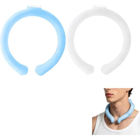 Juego de 2 tubos de enfriamiento para el cuello, collarín de enfriamiento reutilizable para clima cálido (interior y exterior), azul, blanco (1/5)
