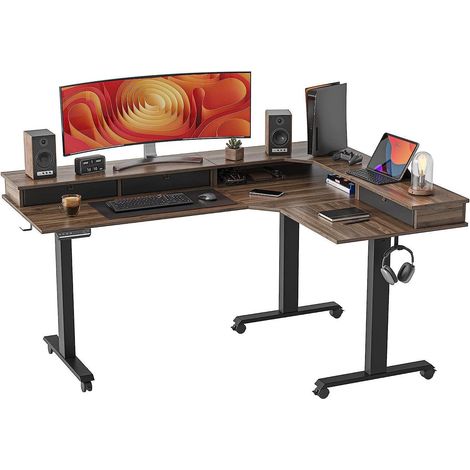 Elektrischer höhenverstellbarer Schreibtisch L-Form 160x120 cm Schwarz/Dunkler (1/5)