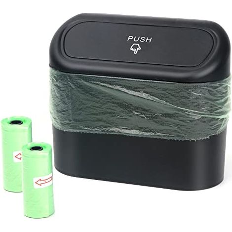 Petite Poubelle de Voiture avec Couvercle, Étanche, Boîte de Rangement Suspendue Portable, pour Bureau (Black-1pc) (1/4)