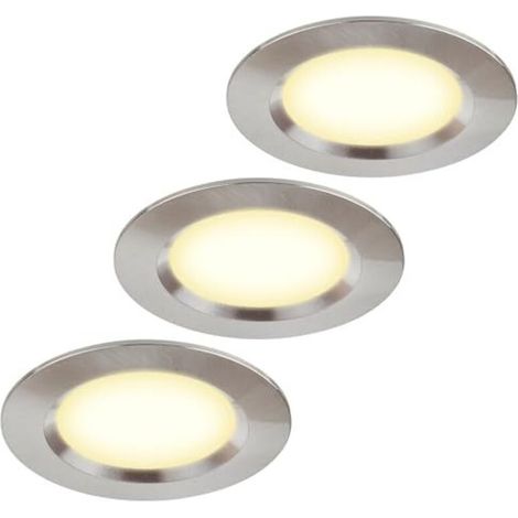 Set mit 3 ultradünnen 12V LED-Einbaustrahlern, 55mm Ausschnitt, IP44, 1,7m Kabel, für Spiegelschränke, Vitrinen und Möbel (Edelstahl)