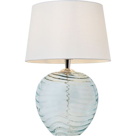 Litecraft Nina Ripple Glass Table Lamp With Drum Shade - Polished Chrome, Blue (1/5)