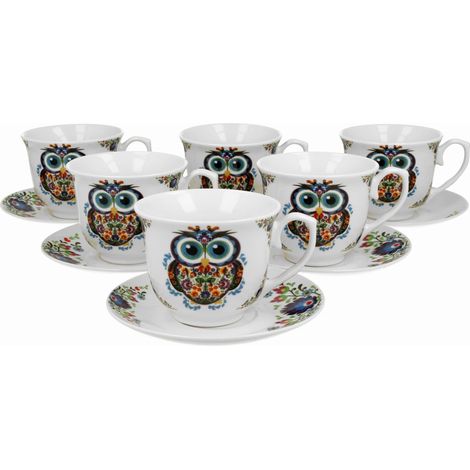 Juego de 6 tazas y platillos Ethno Owl