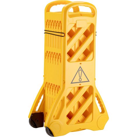 Wiltec Barriera mobile portatile, barriera pieghevole 60 x 32 x 101 cm, recinzione estensibile fino a 3,9 m con ruote e maniglie, barriera in PE robusto