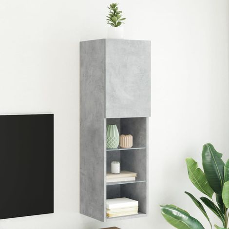 Meuble TV avec lumières LED gris béton 30,5x30x102