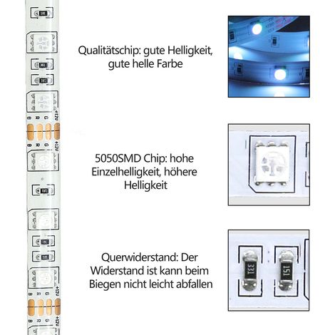 Wolketon 10M LED Streifen set . RGB LED Stripe 5050 SMD. LED Strip 30 LEDs. LED Band Nicht wasserdicht(IP20). mit 24 Tasten Fernbedienung (1/2)