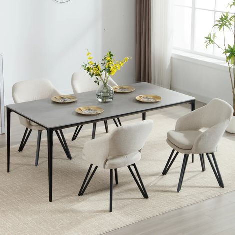 Wahson Set di 4 Sedie da Pranzo in Lino Gambe in Metallo, Sedie da Cucina Poltrona Sala da Pranzo Girevole per Soggiorno/Ristorante, Avena (1/5)
