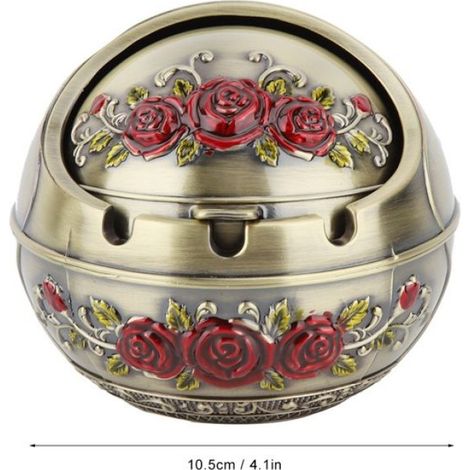 Cendrier à motif floral vintage, cendrier sphérique sculpté en trois dimensions avec couvercle (1/5)