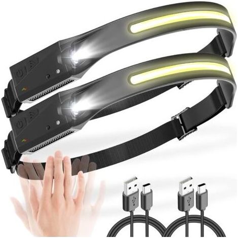 Wiederaufladbare Stirnlampe, 2 helle Leuchtmodi mit je 350 Lumen, 5 Leuchtmodi, 1200 mAh Akku, 230° Weitwinkel, IPX4-zertifiziert, leicht und ideal zum Angeln und Campen. (1/4)