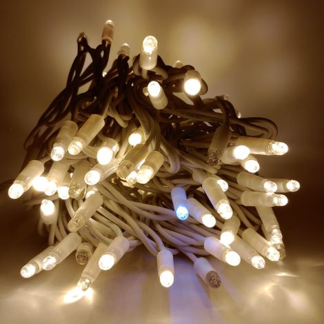 Chaine Luccika 10 me'tres se'rie de 100 lumie'res de Noel Maxi LED Jaune Bullet avec Flash Blanc Glace' pour un usage professionnel exte'rieur et inte'rieur