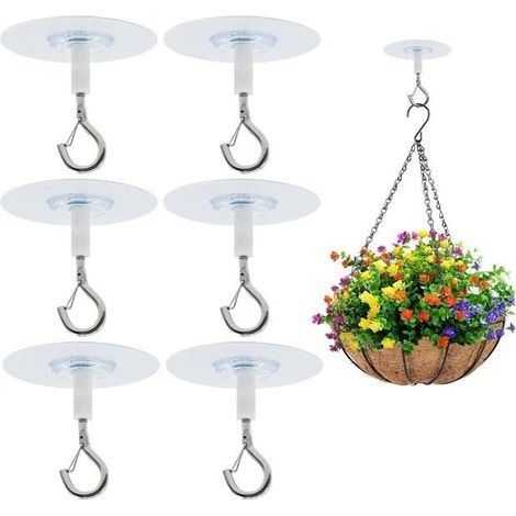 Satiskid Lot de 6 crochets de plafond autocollants - Avec sécurité - Sans perçage - Charge lourde, Pour suspendre des plantes et (1/5)