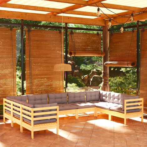 9-tlg. Garten-Lounge-Set mit Grauen Kissen Kiefernholz vidaXL (1/5)