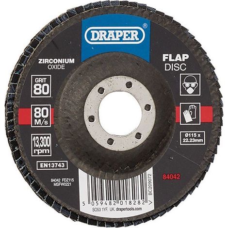 Draper Zirconium Oxide Flap Disc, 115 x 22.23mm, 80 Grit, Model 84042 (1/2)