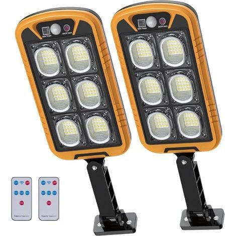 Lot de 2, Projecteur LED Solaire Extérieur 2400mAh 4500LM, Spot Solaire Puissant Télécommandé avec Panneau Solaire, avec Détecteur de Mouvement, Lampadaire Extérieur pour Jardin, Cour, Garage (1/5)