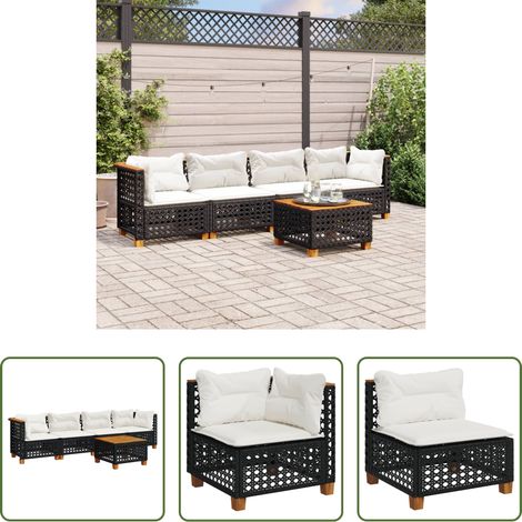 vidaXL Rattanmöbel - 5-tlg. Garten-Sofagarnitur mit Kissen Schwarz Poly Rattan (1/5)