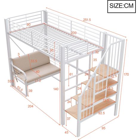 Polsterbett aus Metall in Weiß 251.5 x 95 x 170 cm HOMAIRE (1/5)