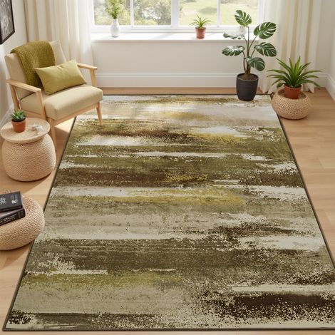 Tapis de salon - Motif abstrait - Marron - 140 x 200 cm - Lavable (1/5)