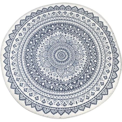 Tapis rond imprimé, tapis tissé fin, tapis rond style bohème pour salon ou chambre à coucher (1/5)