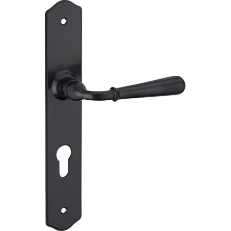 1 - Poignée De Porte - Acier Patiné - Trou De Cylindre - Carré 7 Mm - Entraxes 195 Mm - Pour Porte D&39Entrée - Gris