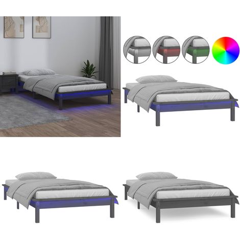 Massivholzbett mit LEDs Grau 100x200 cm - Holzbett - Massivholzbette - Kiefernbett - Bettrahmen - Doppelbett - Home & Living (1/5)
