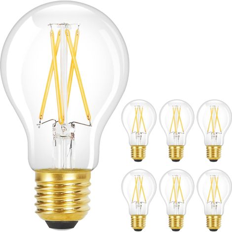 6 pezzi E27 lampadine LED - A60 lampada vintage, lampadina Edison 2700K 4W, lampada a filamento bianco caldo, lampadina retro in vetro antico, lampada a risparmio energetico per hotel.