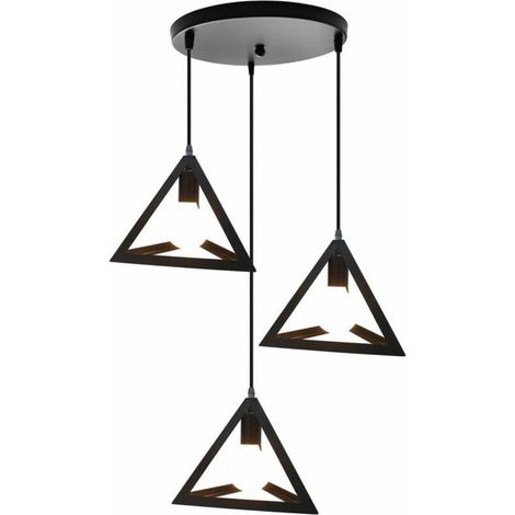 Lustre suspendu moderne noir à 3 lumières, suspension ronde pour salle à manger, hauteur réglable, style industriel (ampoules non incluses) (1/5)