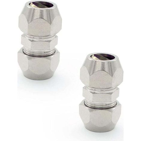 2 Pièces Raccord Olive Gaz. Argent Tuyau Pneumatique Raccord. Cuivre Nickelé Tube Double Droite Connecteur Rapide. Convient pour Plomberie. Compresseur D'air.(8mm) (1/4)